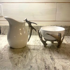 Antler pitcher and serving bowl.